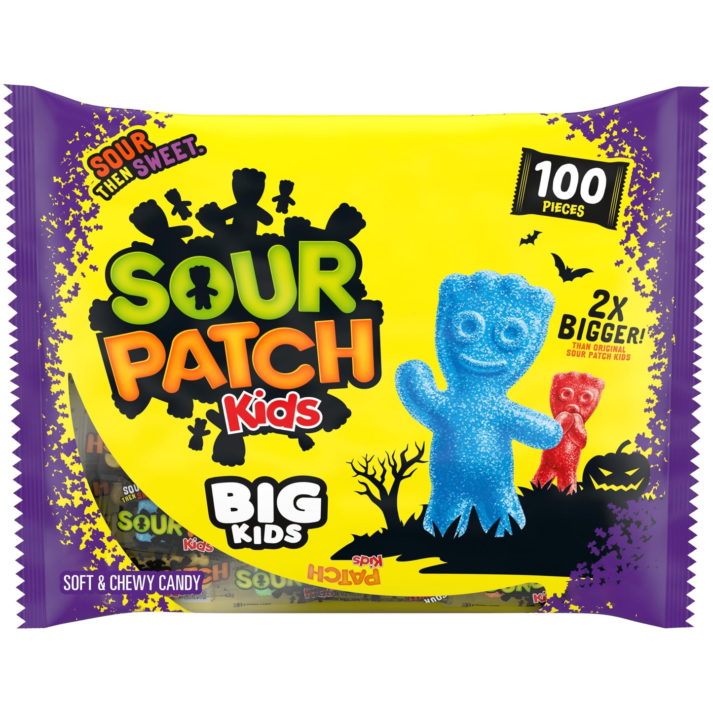 SOUR PATCH KIDS BIG Individually Wrapped Soft & Chewy Halloween Candy, Bulk Candy, 100 Pieces