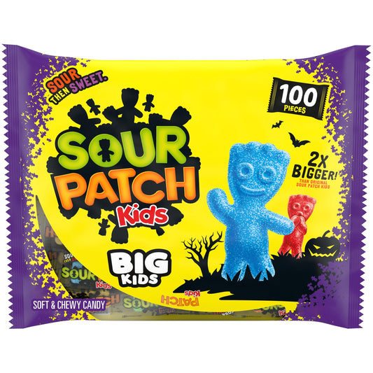 SOUR PATCH KIDS BIG Individually Wrapped Soft & Chewy Halloween Candy, Bulk Candy, 100 Pieces