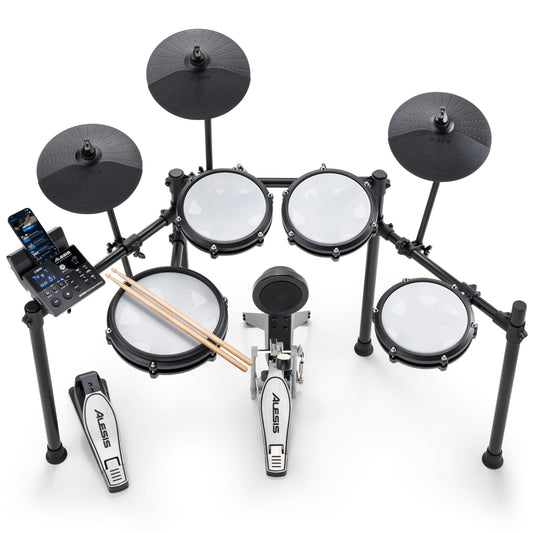 Alesis Nitro Max Kit Electric Drum Set with Quiet Mesh Pads, 10" Dual Zone Snare, Bluetooth, 440+ Authentic Sounds, Drumeo, USB MIDI, Kick Pedal
