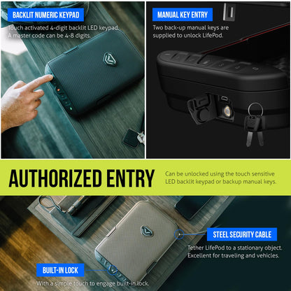 VAULTEK LifePod Secure Waterproof Travel Case Rugged Electronic Lock Box Travel Organizer Portable Handgun Case with Backlit Keypad (Covert Black)