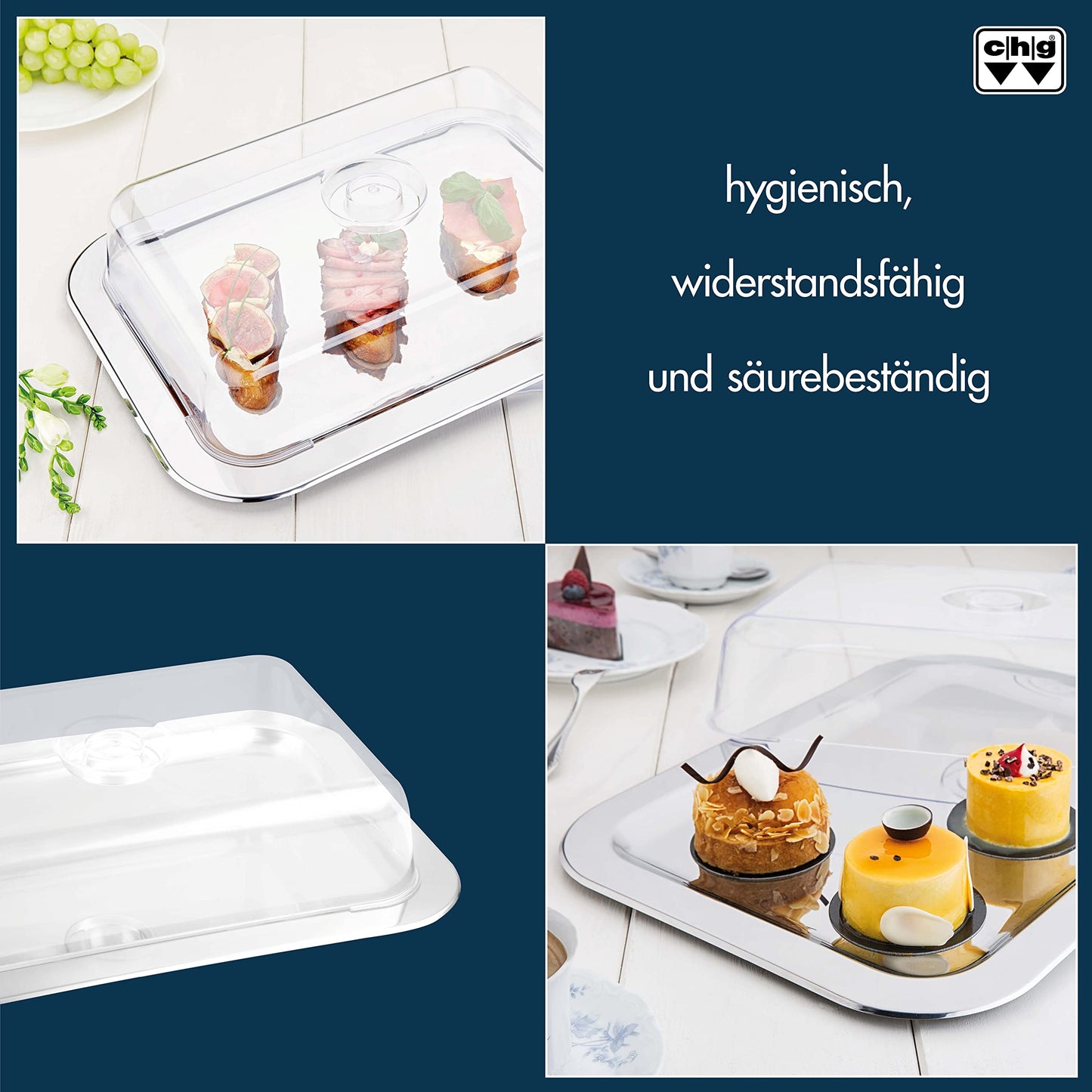 c|h|g 691AMAZ-56 Gourmet Plate with Food Storage Cover, 42 x 31 x 8.5 cm, Stainless Steel