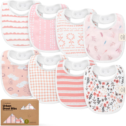 8-Pack Organic Baby Bibs for Boys, Girls - Soft Cotton Drooling and Teething Bibs for Baby Girl & Boy, Extra Absorbent, Easy To Clean & Put On for Toddler, Newborn, Infant 0-24 Months (Sweet Charm)