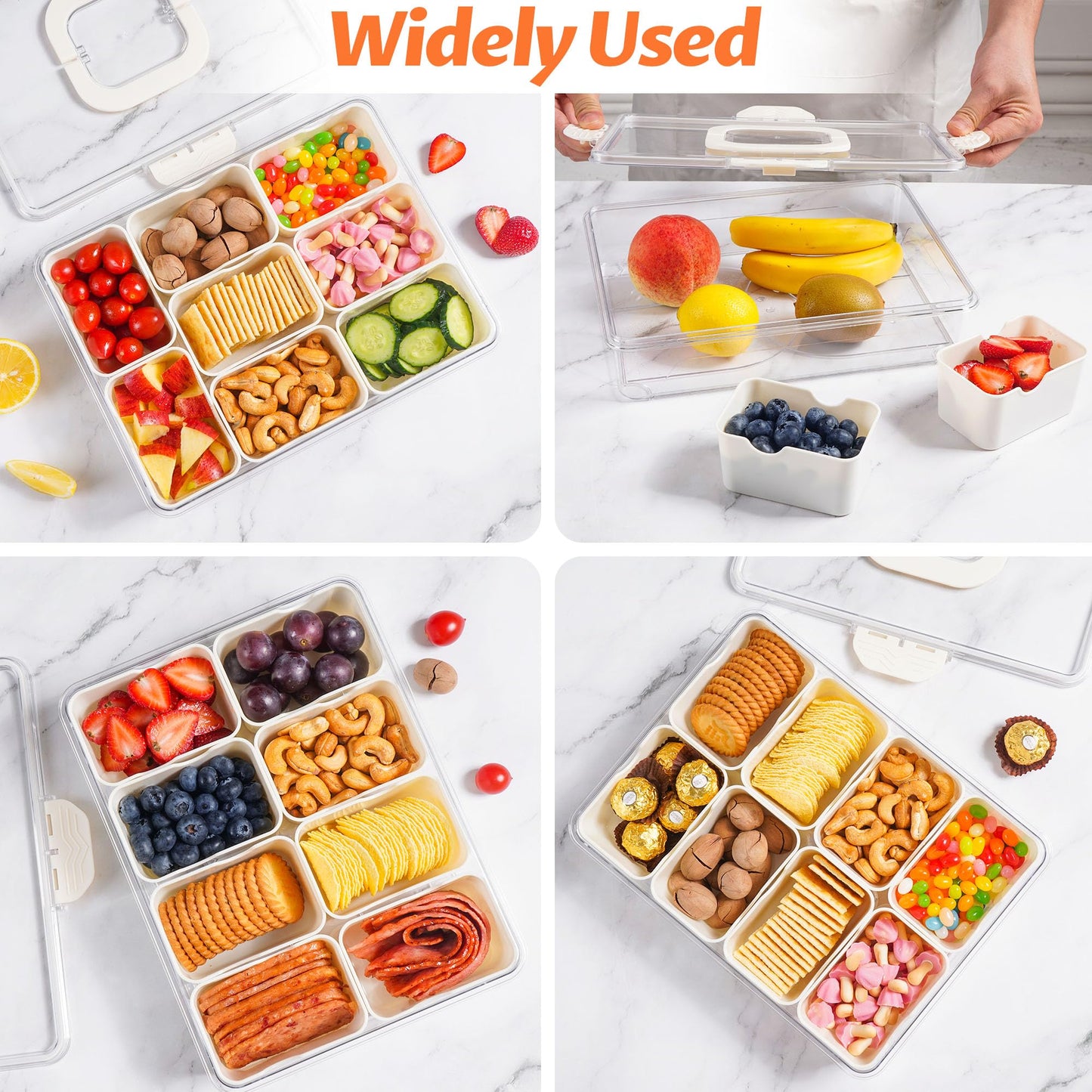 Snackle Box Container, Dishwasher Safety - Divided Serving Tray with Lid and Handle, Charcuterie Board for Portable Snack Platters - Clear Organizer for Fruits Snacks,Perfect for Road Travel