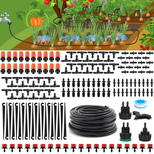 Flantor Drip Irrigation Kit, Drip Irrigation System for Garden with 1/4" Irrigation Tubing DIY Saving Water Automatic Watering System for Garden, Greenhouse, Flower Bed, Patio, Lawn
