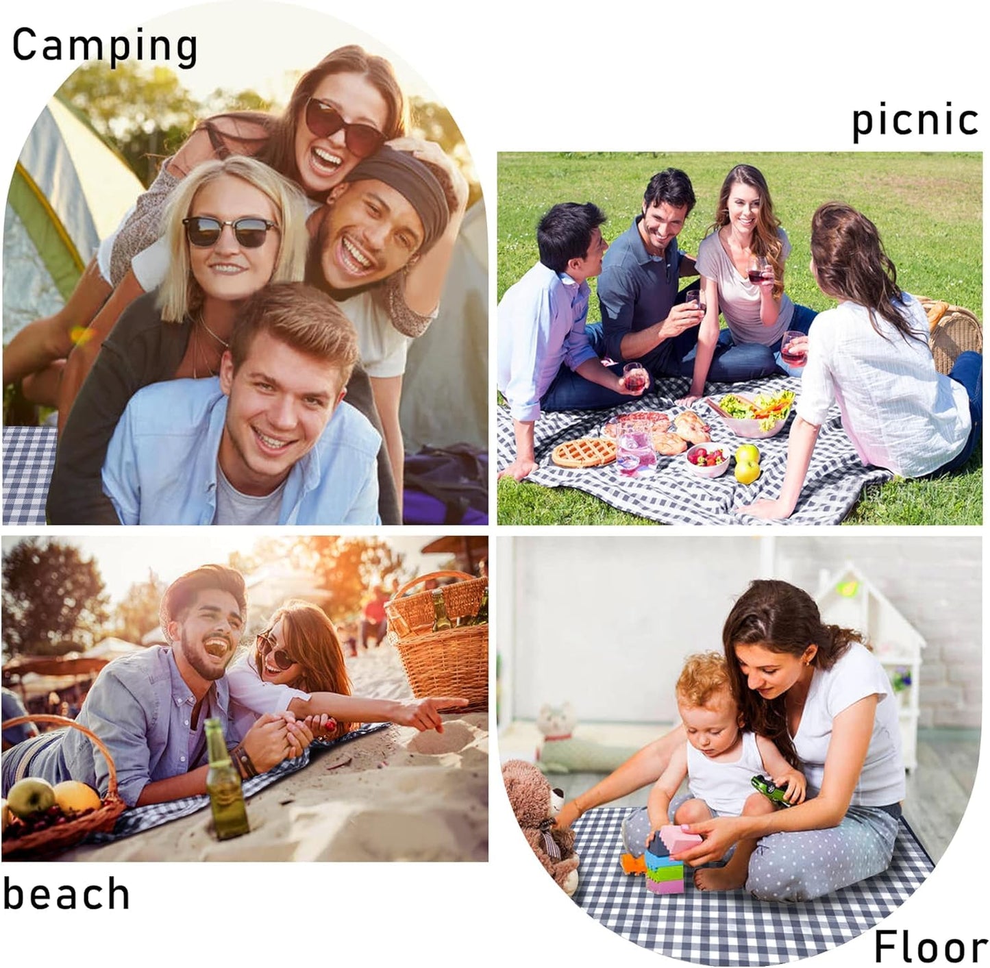 SAMSIER Outdoor Picnic Blankets Waterproof Foldable Sandproof, Extra Large Gingham Cute Picnic Mat Washable Portable for Park Beach Camping Courtyard (Navy Blue, 80"×80")