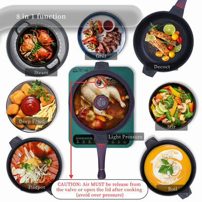 TIBORANG 8 in 1 Multipurpose 11 Inch 5 Qt Frying Pans Nonstick with Lid,Steamed Grid,PFOA-Free,Dishwasher&Oven Safe,Works with All Stovetops (Purple)