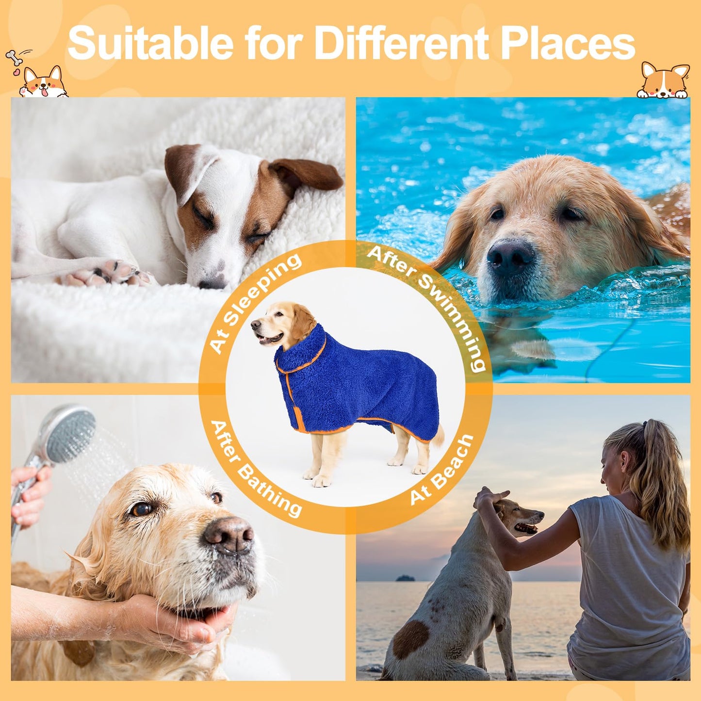 Bienbee Dog Bathrobe, Quick Drying Super Absorbent Dog Robes for After Bath, Warm Keeping Dogs Towel, Dogs Bath Supplies, Dark Blue XL