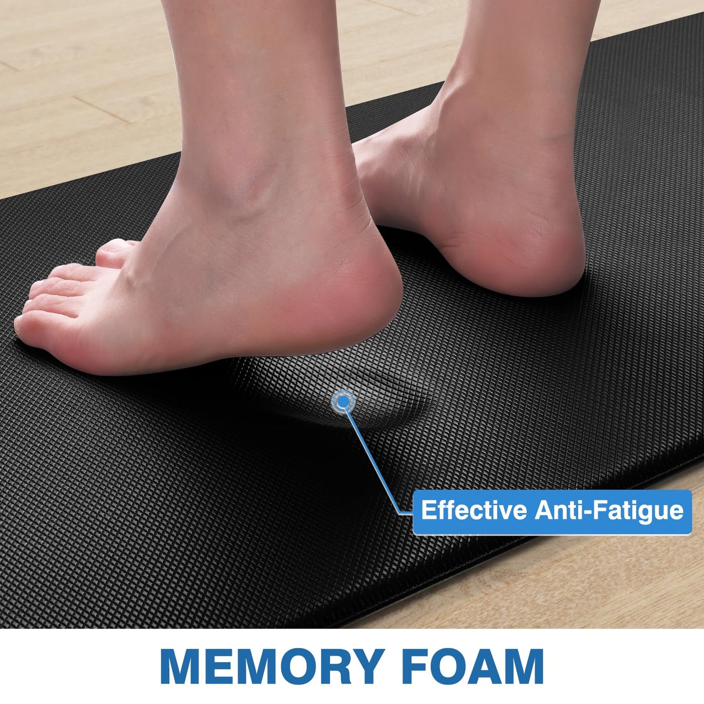 StepRite Kitchen Mats, 2PCS Kitchen Rugs, Cushioned Anti Fatigue Kitchen Mats for Floor, Non-Slip Standing Desk Mat, Waterproof Kitchen Rug Set for Kitchen, Floor, Office, 17.3"x30"+17.3"x47", Black