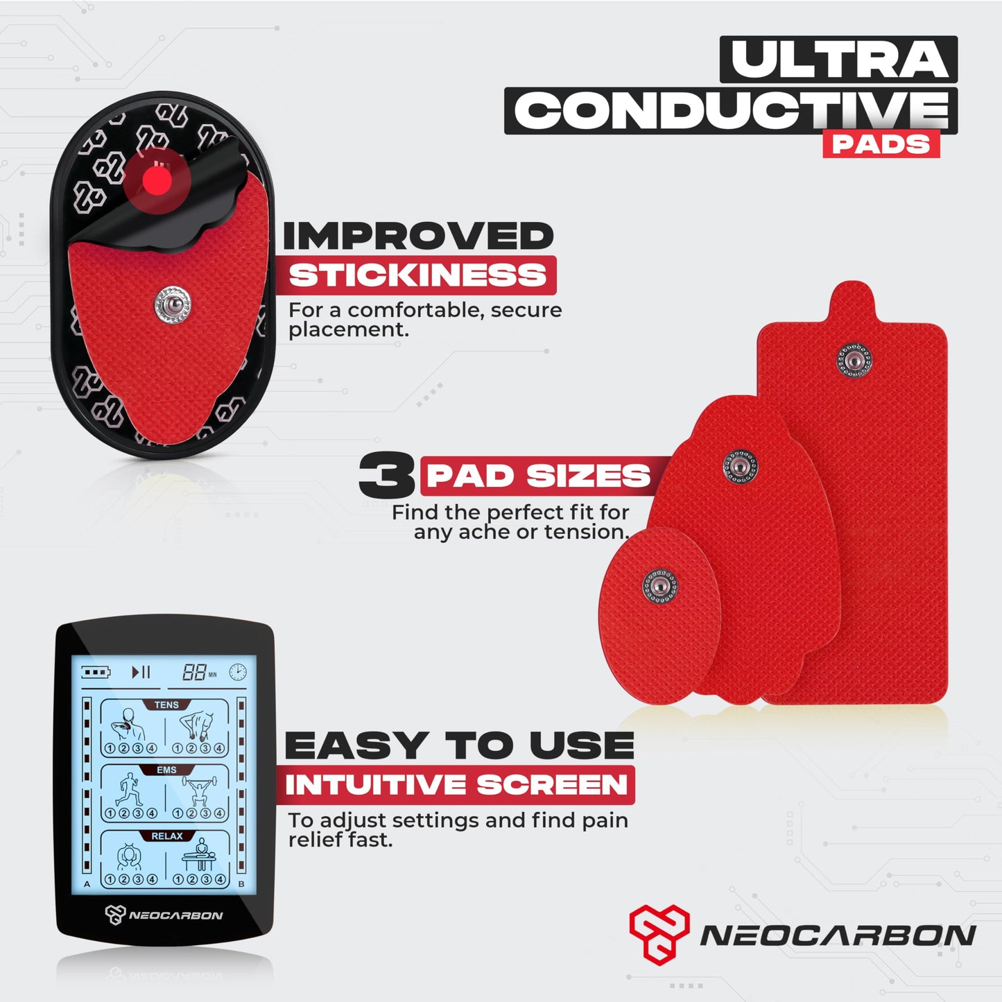 TENS Unit Muscle Stimulator, Electronic PMS Pulse Massager Machine for Shock Physical Therapy, Back Pain Relief, Shoulder Recovery, Red