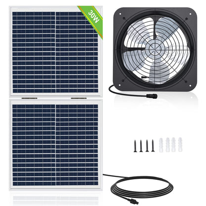 ECO-WORTHY 25W Solar Powered Attic Ventilator Gable Roof Vent Fan with 30W Foldable Panel - Fans for Home Attic, Greenhouse, RV or Outdoor, Ready-to-Use Fan,