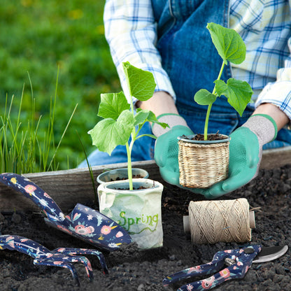 WORKPRO Aluminum Garden Tool Set, 4PCS Heavy Duty Hand Garden Tools with Box Include Trowel, Rake, Pruner, Garden Gloves, Floral and Insect Printing, Garden Gifts