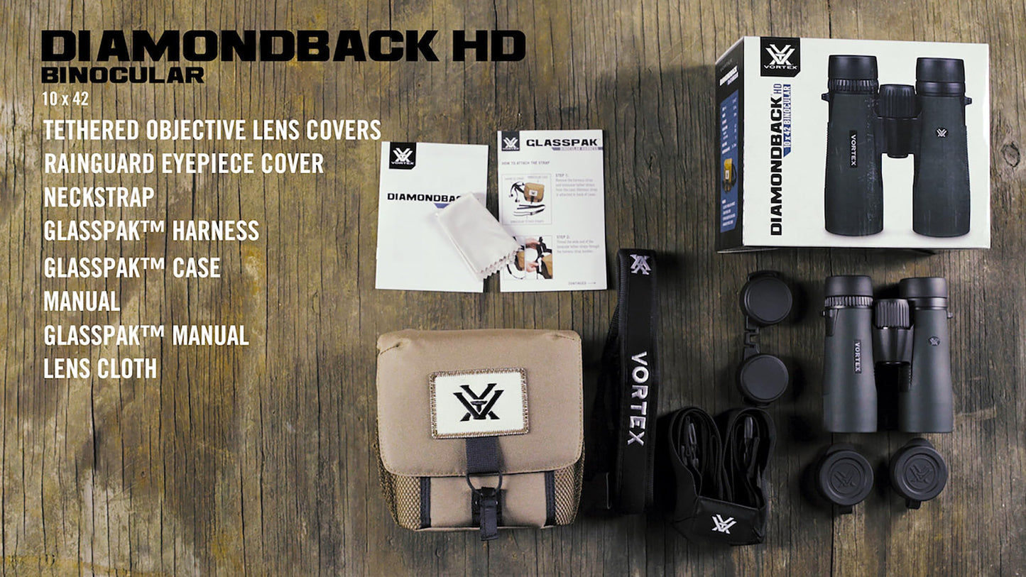 Vortex Optics Diamondback HD 10x42 Binoculars - HD Optical System, Non-slip Grip, Waterproof, Fogproof, Shockproof, Included GlassPak - Unlimited, Unconditional Warranty