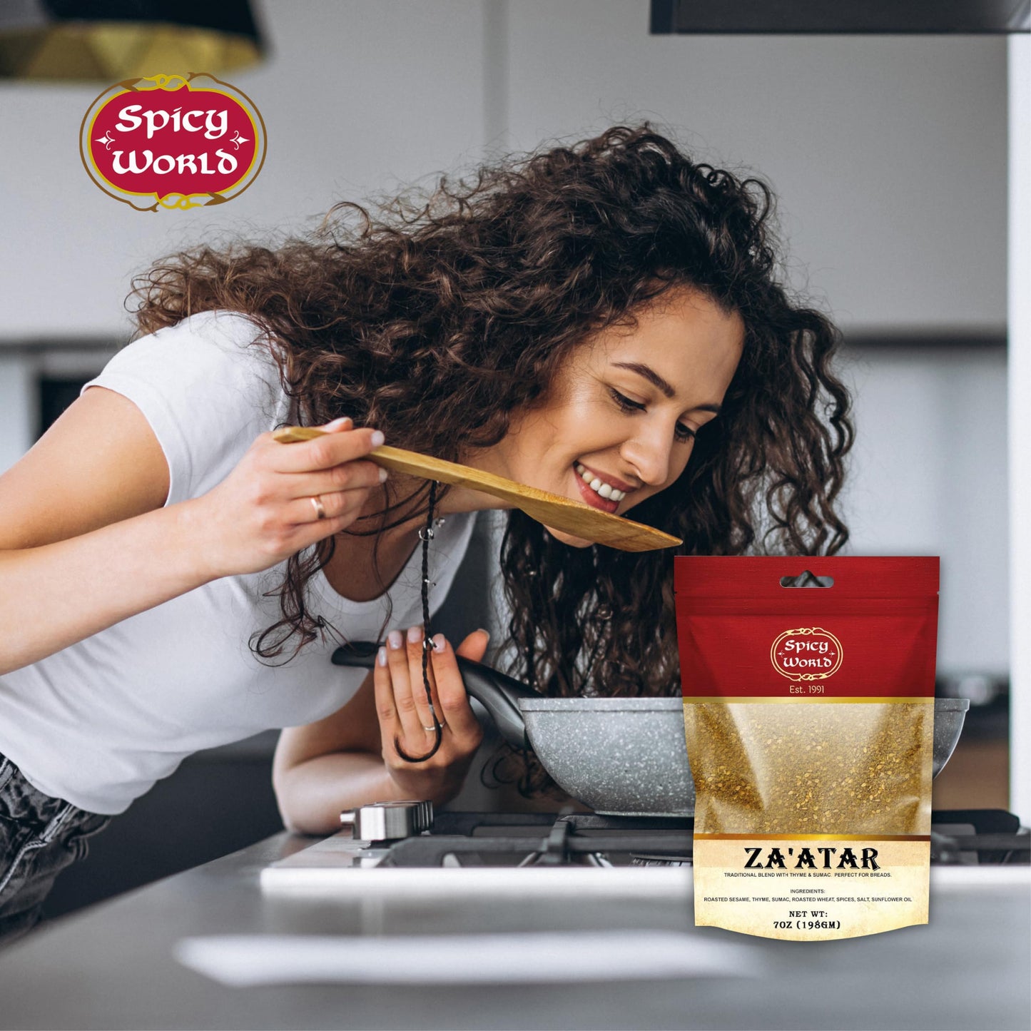 Spicy World Zaatar 7 Ounce LARGE Bag | Traditional Middle Eastern Zatar Spice Blend with Thyme & Sumac | Zaatar Seasoning