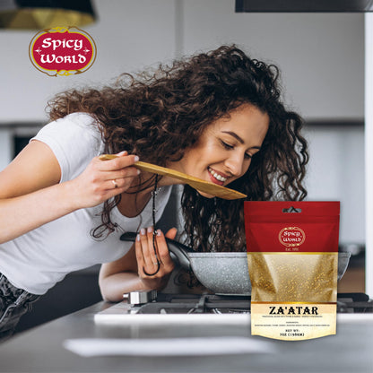 Spicy World Zaatar 7 Ounce LARGE Bag | Traditional Middle Eastern Zatar Spice Blend with Thyme & Sumac | Zaatar Seasoning