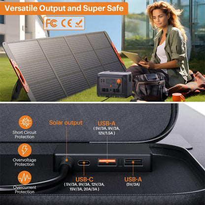 ZOUPW 200 Watt Portable Solar Panel for Power Station,RV Essentials,200W 20V Foldable Solar Charger with Solar Cable,23.5% High Efficiency IP67 Waterproof 4 Kickstands for Camping RV Road Trip