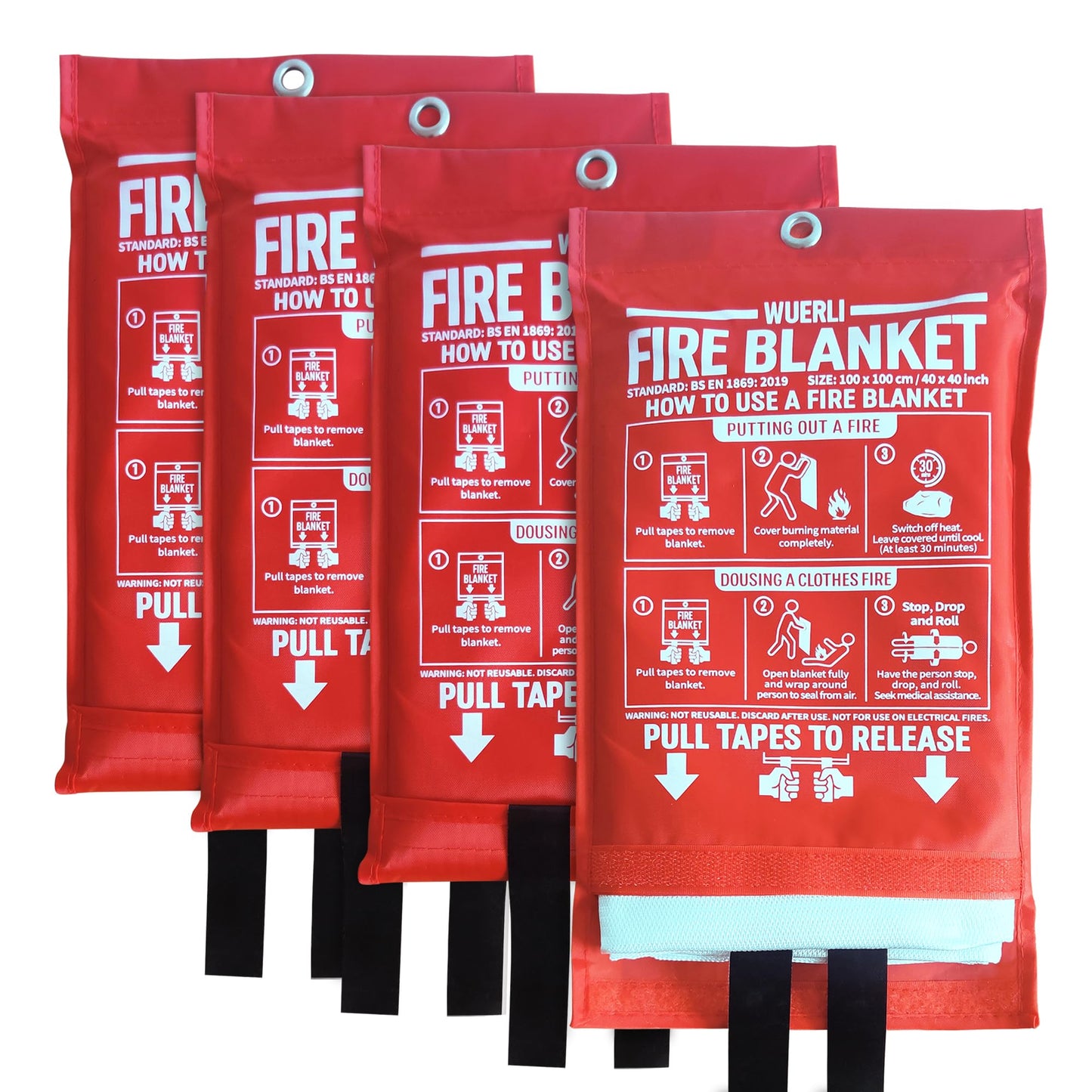 WUERLI Fire Blanket for Home and Kitchen,40" x 40",4 Pack,Emergency Fire Blanket