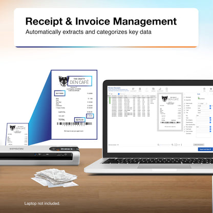 Epson RapidReceipt RR-70W Wireless Mobile Color Receipt & Document Scanner with ScanSmart AI PRO Receipt Management & PDF Software for PC & Mac