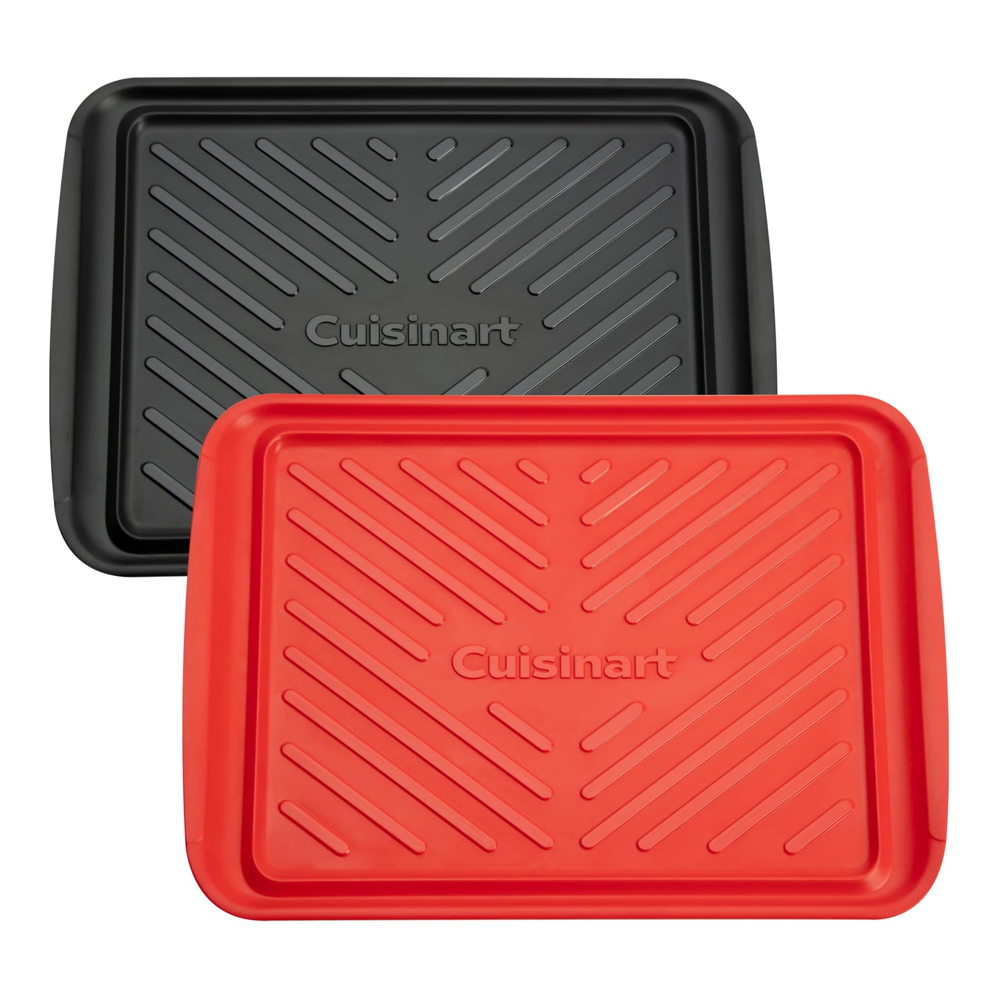 Cuisinart Grilling Prep & Serve Trays, 17x10.5 inch BBQ Tray Safe for Food Handling, 2 Dishwasher Safe Nesting Trays Black & Red, Perfect Grilling Accessories for Cooked & Raw Meat, Fits 6 Burgers