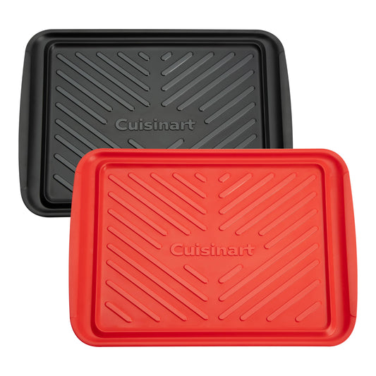 Cuisinart Grilling Prep & Serve Trays, 17x10.5 inch BBQ Tray Safe for Food Handling, 2 Dishwasher Safe Nesting Trays Black & Red, Perfect Grilling Accessories for Cooked & Raw Meat, Fits 6 Burgers
