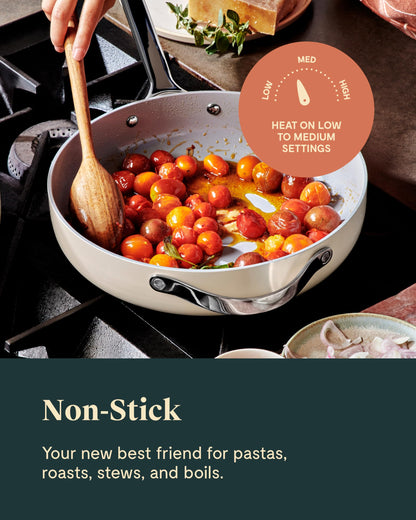 Caraway Nonstick Ceramic Sauté Pan with Lid (4.5 qt, 11.8") - Non Toxic, PTFE & PFOA Free - Oven Safe & Compatible with All Stovetops (Gas, Electric & Induction) - Marigold