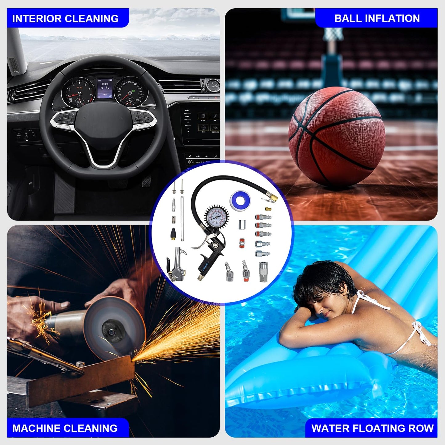 YOTOO Air Compressor Accessor Kit, Heavy Duty 20-Piece 1/4" NPT Air Tool Kit with 100 PSI Tire Inflator Gauge, Air Blow Gun and Air Hose Fittings