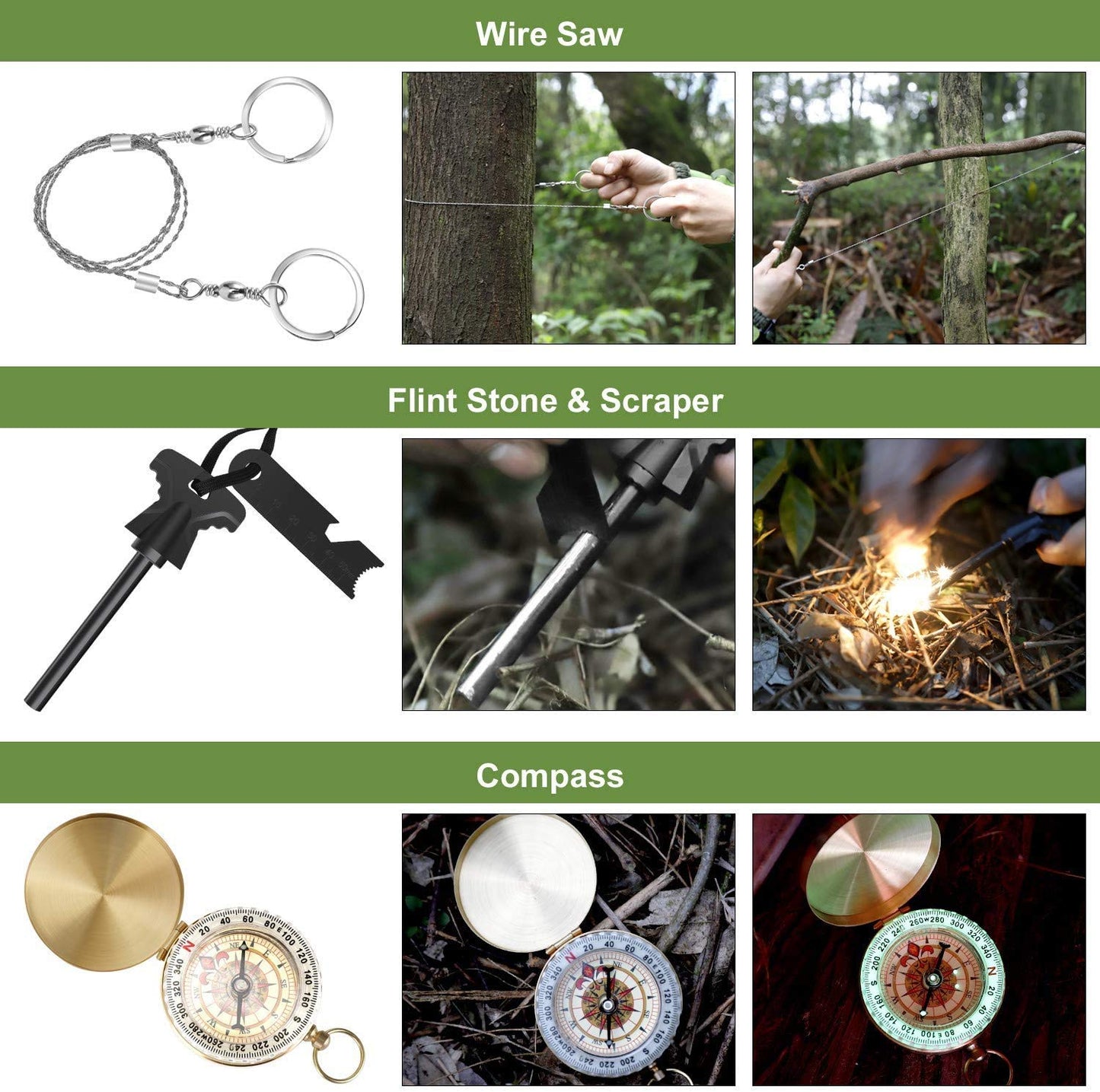 Emergency Survival Kit, 22 in 1 Professional Survival Gear Equipment Tools First Aid Supplies for SOS Emergency Tactical Hiking Hunting Disaster Camping Adventures