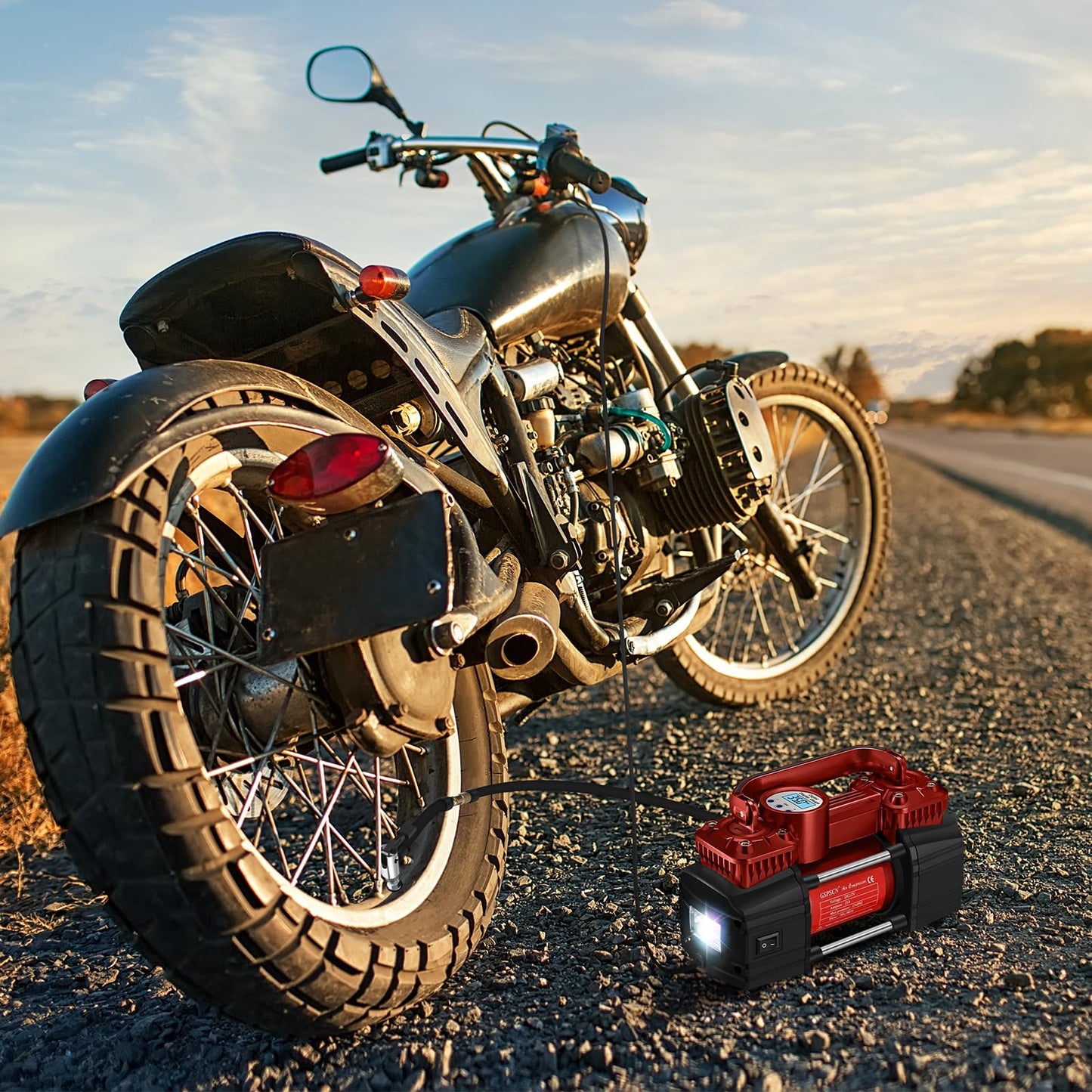 GSPSCN Portable Digital Car Tire Inflator with Gauge 150Psi Auto Shut-Off, Heavy Duty Double Cylinders 12V Air Compressor Pump with LED Light for Auto,Truck,Car,Bicycles,RV,SUV,Balls etc. (RED)