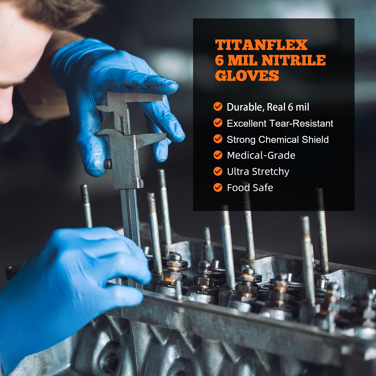 TitanFlex Nitrile Exam Gloves, Blue, 6-mil, Medium, Box of 100, Heavy Duty Nitrile Gloves Disposable Latex Free, Powder Free, Medical Gloves, Cooking Gloves, Mechanic Gloves, Cleaning Gloves