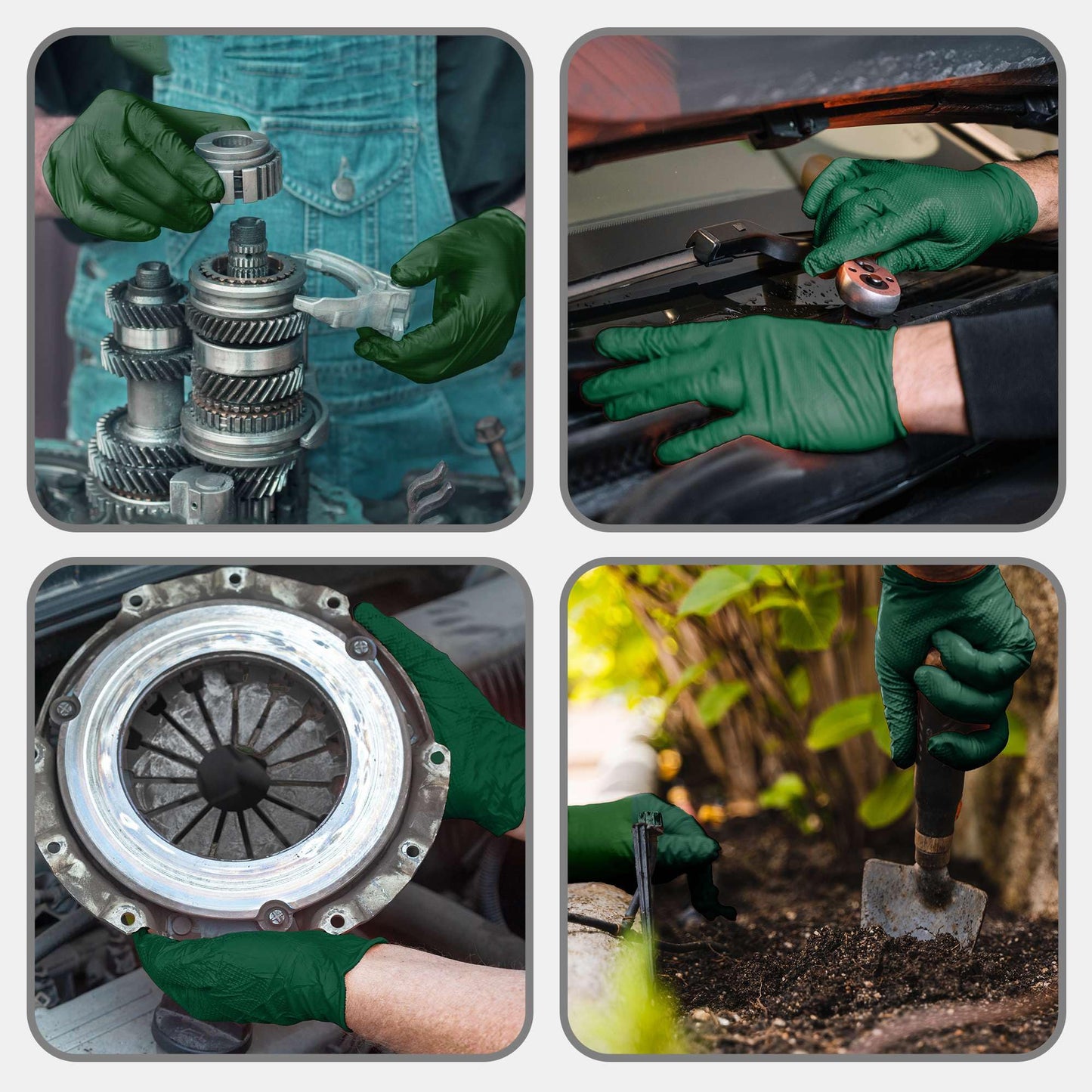 WECARE Green 8 Mil Nitrile Gloves Medium 50 Pack - Heavy Duty Mechanic Gloves, with Diamond Grip - Powder and Latex Free Disposable Gloves