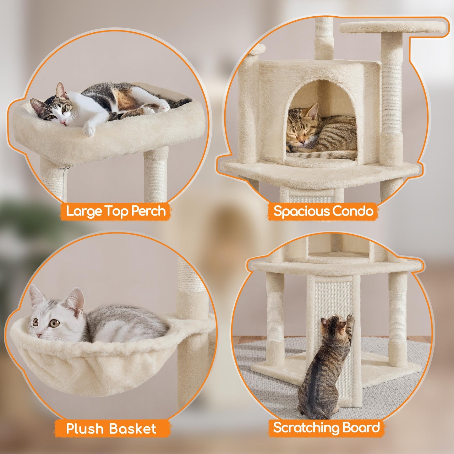 Yaheetech Cat Tree, 42in Play Tower for Indoor Cats, Kitten House with Large Perch & Scratching Posts & Cozy Condo & Scratching Ramp, Cat Furniture Activity Center, Beige