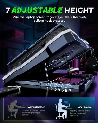 ChillCore RGB Gaming Laptop Cooling Pad with 5.5" Turbo Fan, Rapid Cooling for 15.6-19.3" Laptops, Variable Speed Control, 7 Adjustable Heights - K1 5V RGB