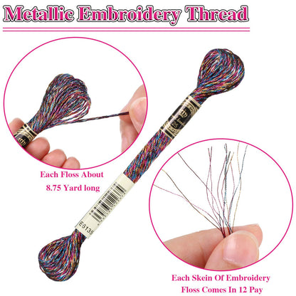 WILLBOND 24 Pcs Metallic Embroidery Floss Cotton Stitch Embroidery Thread Skein Threads Glitter Embroidery Thread Cross Stitch Thread for Friendship Bracelets DIY Thread Crafts(Classic Color)