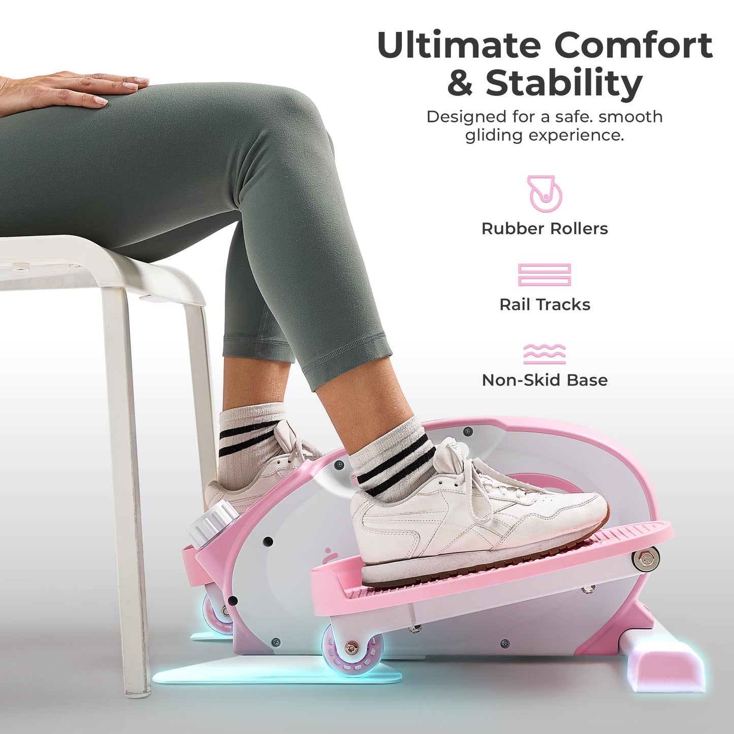Sunny Health & Fitness Smart Pink Under-Desk Elliptical Trainer, Mini Pedal Exerciser for Home/Office Workout, Portable Machine for Seniors Training, Exclusive Bluetooth Link to SunnyFit App - P2420