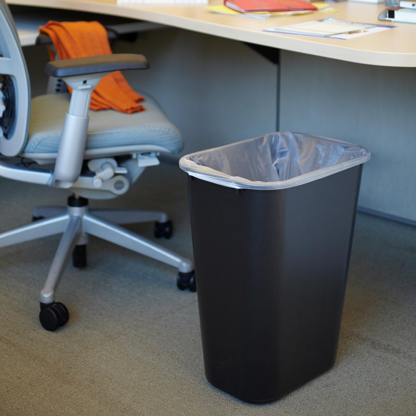 Rubbermaid Commercial Wastebasket Trash Container, 41QT/10.25 GAL, Plastic, Black, Stackable Trash Can for Bedroom/Bathroom/Office, Fits Under Desk/Sink/Cabinet