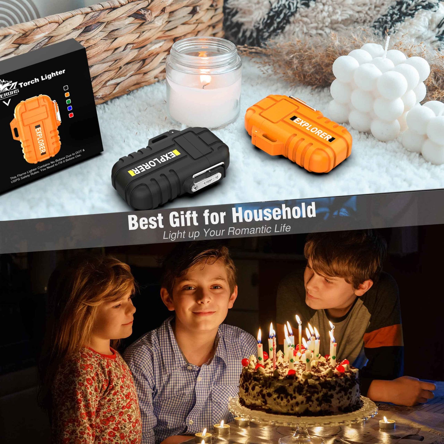 Waterproof Butane Torch Lighter Refillable Windproof Jet Flame Lighters for Fireplace Fireworks Grill Camping BBQ Lighter, Black(Without Gas)