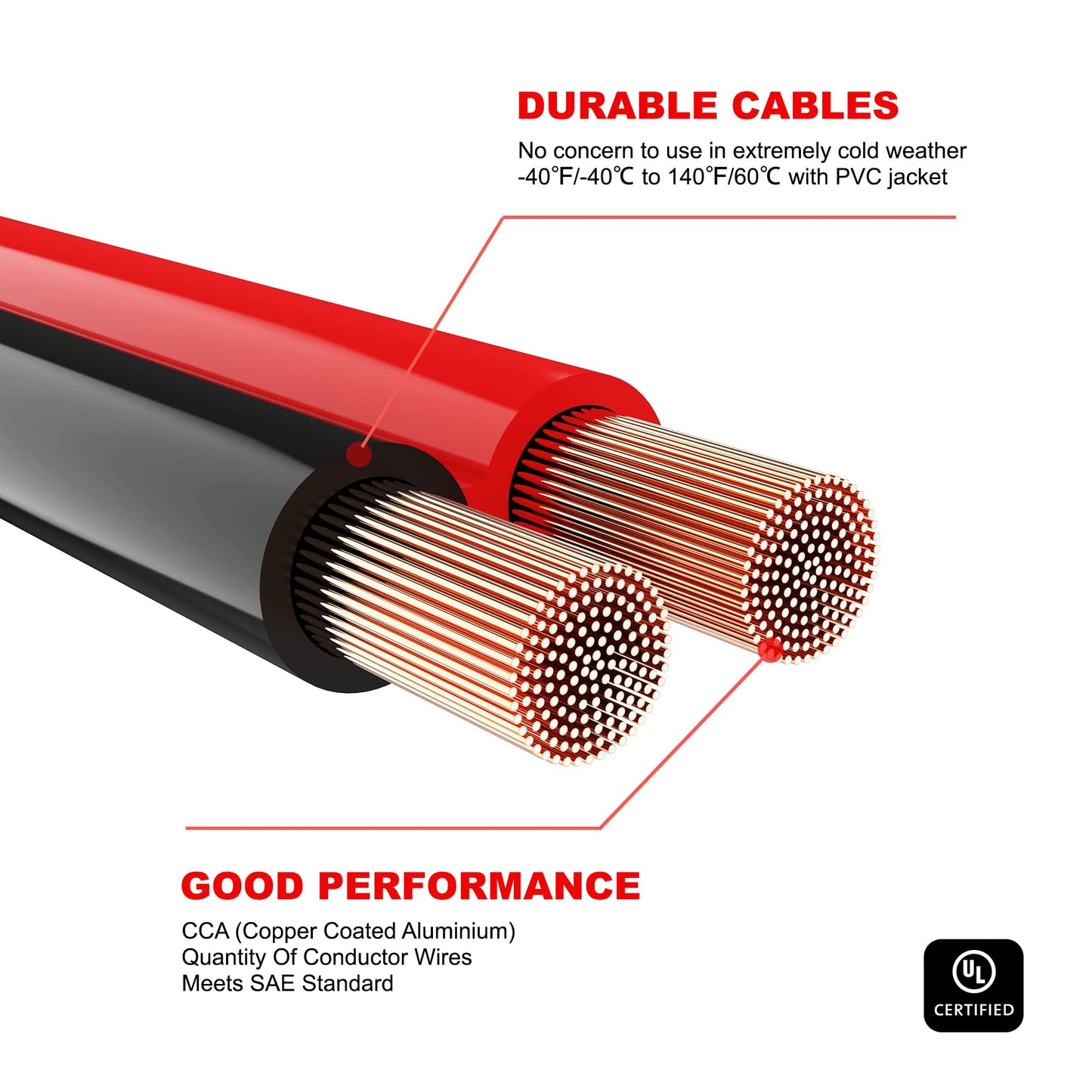 AWELTEC Jumper Cables for car, UL-Listed 8 Gauge 12 Feet Heavy Duty Booster Cables with Carry Bag (8AWG x 12Ft)