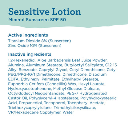 Blue Lizard SENSITIVE Mineral Sunscreen with Zinc Oxide, SPF 50+, Water Resistant, UVA/UVB Protection with Smart Cap Technology - Fragrance Free, 3 oz. Tube