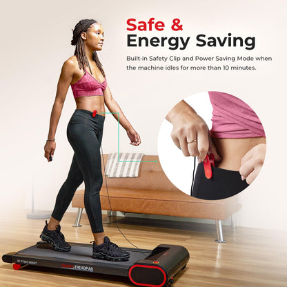Sunny Health & Fitness Smart Slim Under Desk Walking Treadpad with Remote Control, LCD Display, Improved Safety, Energy-Efficient Design, and Exclusive SunnyFit App - SF-T7945SMART