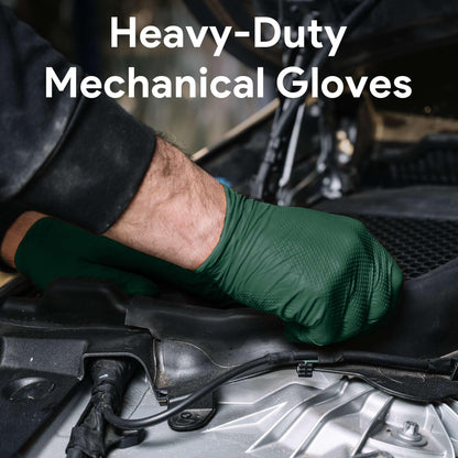 WECARE Green 8 Mil Nitrile Gloves Medium 50 Pack - Heavy Duty Mechanic Gloves, with Diamond Grip - Powder and Latex Free Disposable Gloves