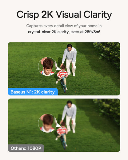 Baseus Solar Security Cameras Wireless Outdoor, N1 2-Cam Kit with Solar Panel 3W, 2K Color Night Vision Camera for Home Security, Solar-Powered, IP67, No Monthly Fee, 16TB Expandable Local Storage