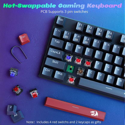 Redragon Mechanical Gaming Keyboard Wired, 11 Programmable Backlit Modes, Hot-Swappable Red Switch, Anti-Ghosting, Double-Shot PBT Keycaps, Light Up Keyboard for PC Mac