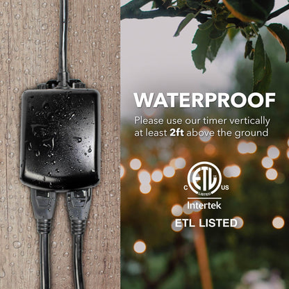 BN-LINK 24 Hour Heavy Duty Mechanical Timer, Outdoor Timer Outlet Waterproof with 15 Minutes Intervals, 2 Grounded Outlets for Christmas Lights Pool Pump,15A 1/2HP, ETL Listed