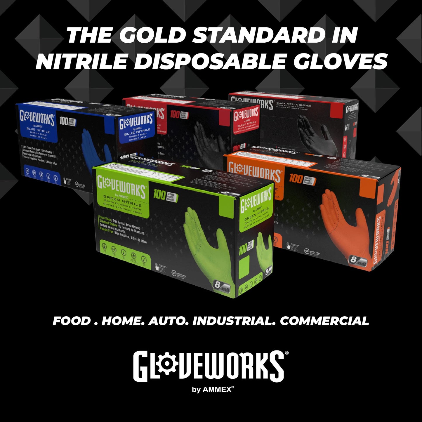 GLOVEWORKS Black Disposable Nitrile Industrial Gloves, 5 Mil, Latex & Powder-Free, Food-Safe, Textured, X-Large, Box of 100