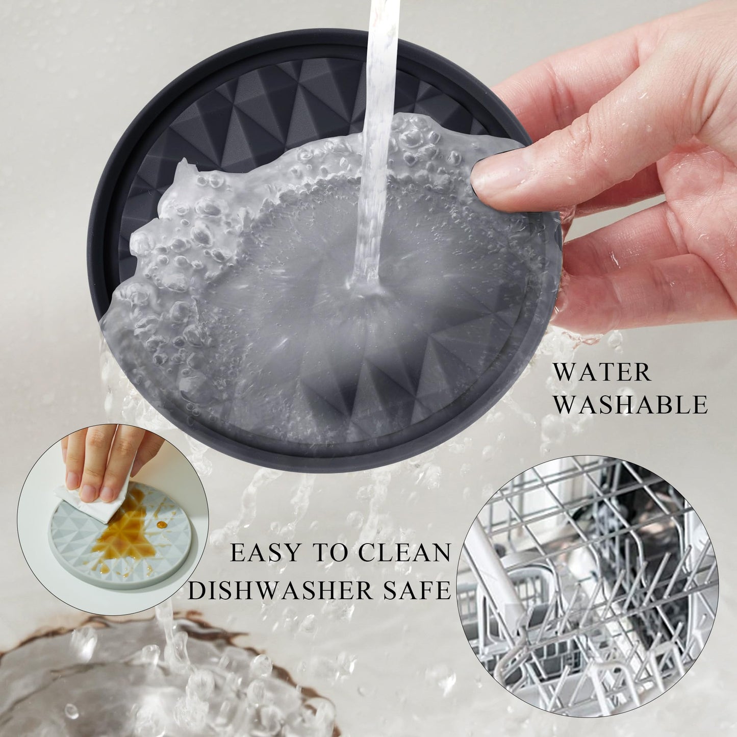 Wingcases Silicone Coasters for Drinks[4 Pack]- Cup Mat for Tabletop Protection-Non-Slip, Non-Stick, Coffee Table Decor, Great Gift for Any Occasion, Black