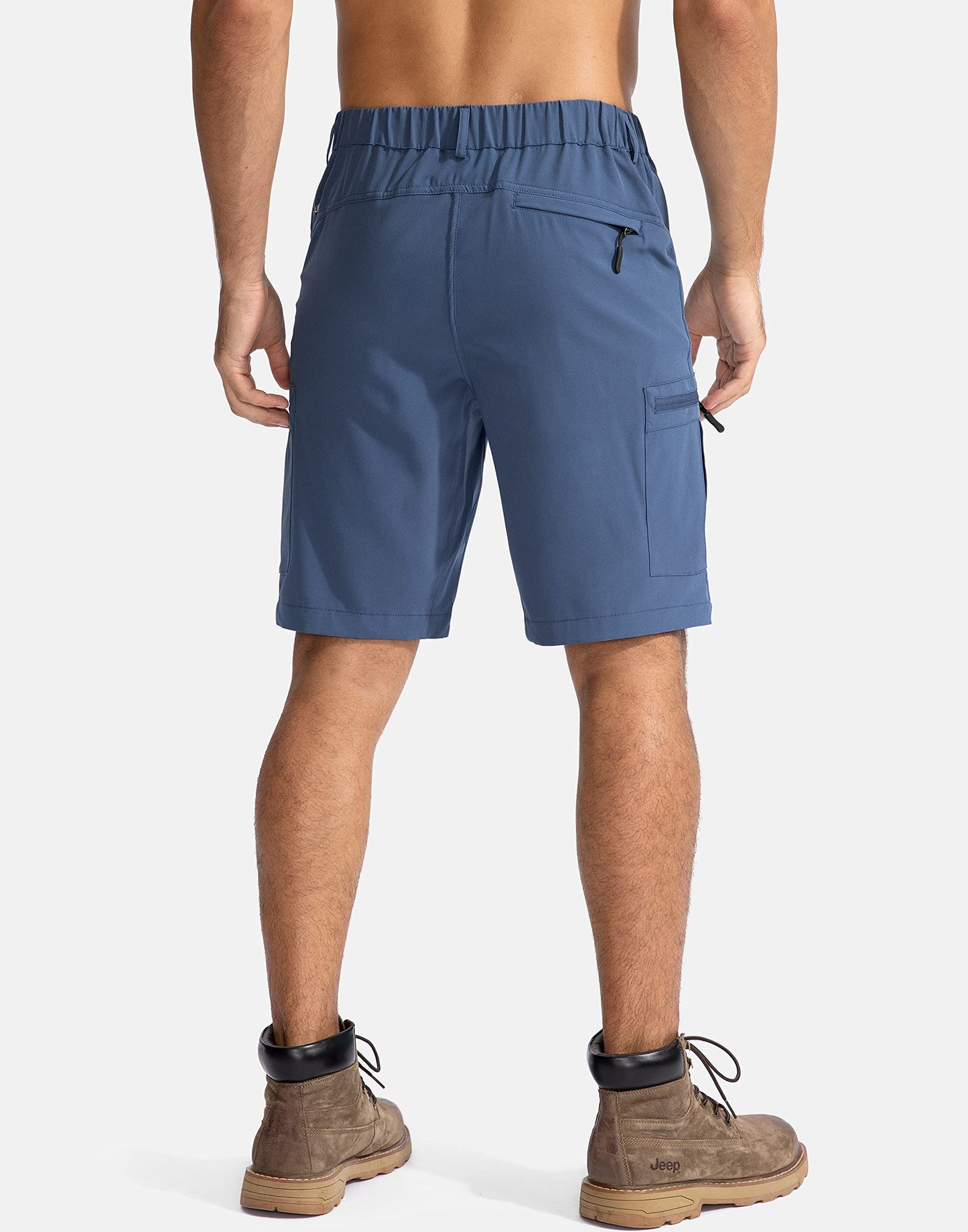 Pudolla Men's Hiking Cargo Shorts 9" Lightweight Outdoor Work Shorts for Men Travel Golf Camping Casual with 5 Zipper Pockets(Dark Navy Large)
