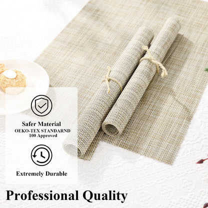 SHACOS Easy Clean Placemats Set of 4 Woven Vinyl Plastic Place Mats Heat Resistant Stain Resistant Dining Table Mats Indoor Outdoor Table Decor, Beige