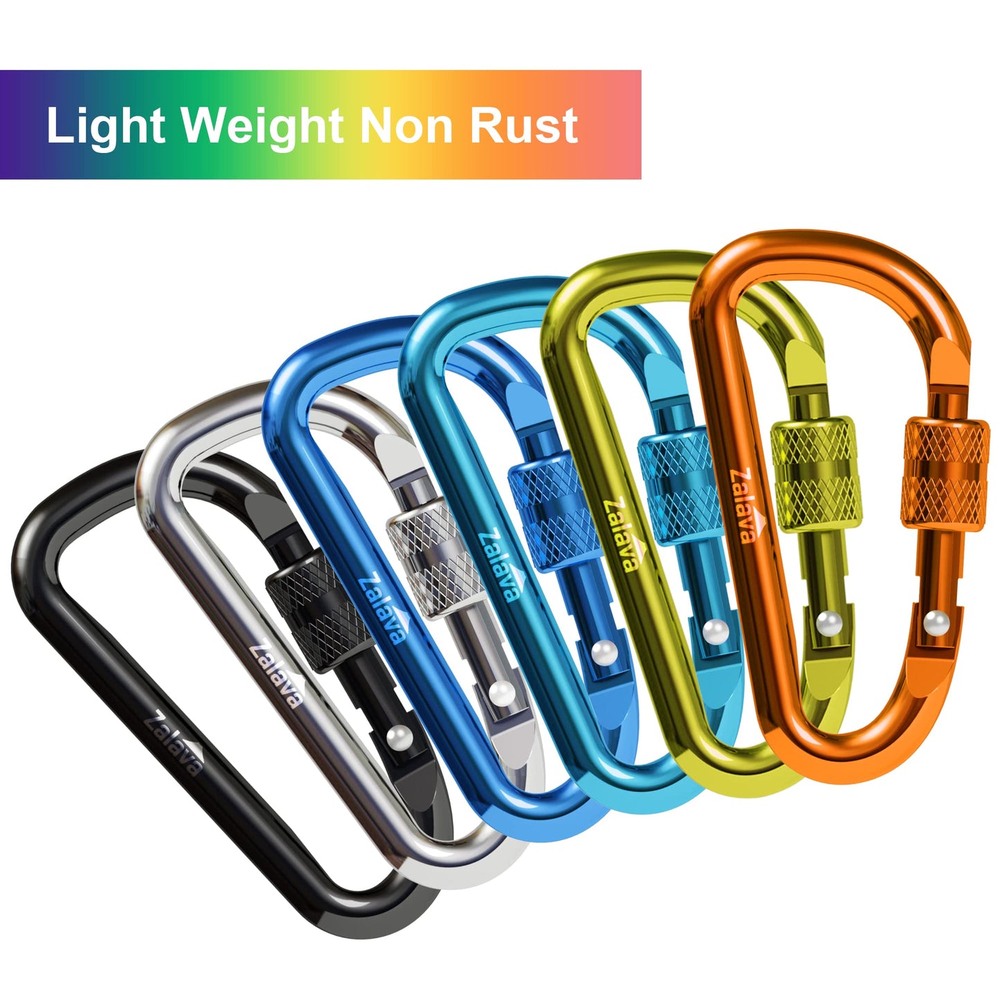 Zalava 6pcs 2”D-Clip Durable Locking Carabiner Keychain Clip with Hook