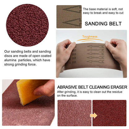 Sanding Belts and Sanding Discs Set for Power Combination Disc & Belt Sander 10 PCS 4 x 36” Aluminum Oxide Sanding Belts and 12 PCS 6” PSA Self Adhesive No-hole Sticky Back Sanding Discs(80-400 Grit)
