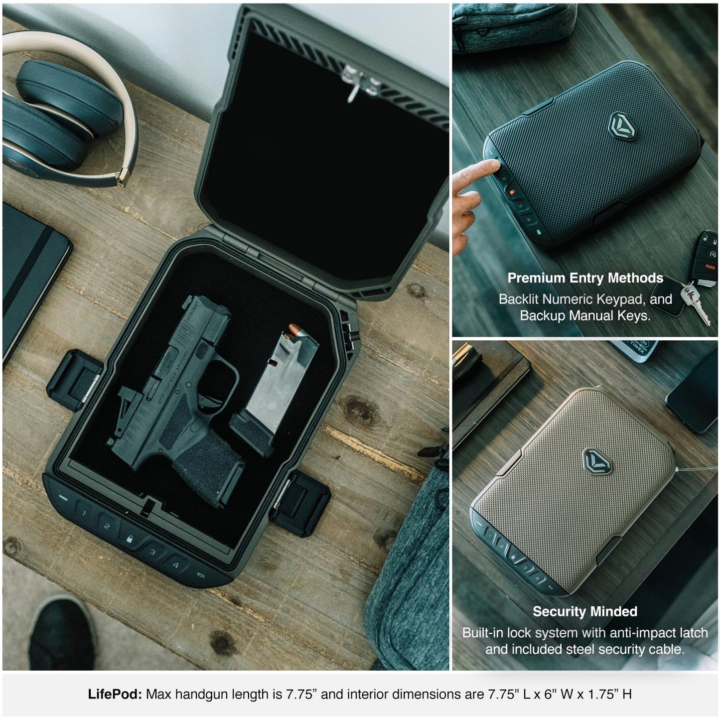 VAULTEK LifePod Secure Waterproof Travel Case Rugged Electronic Lock Box Travel Organizer Portable Handgun Case with Backlit Keypad (Covert Black)