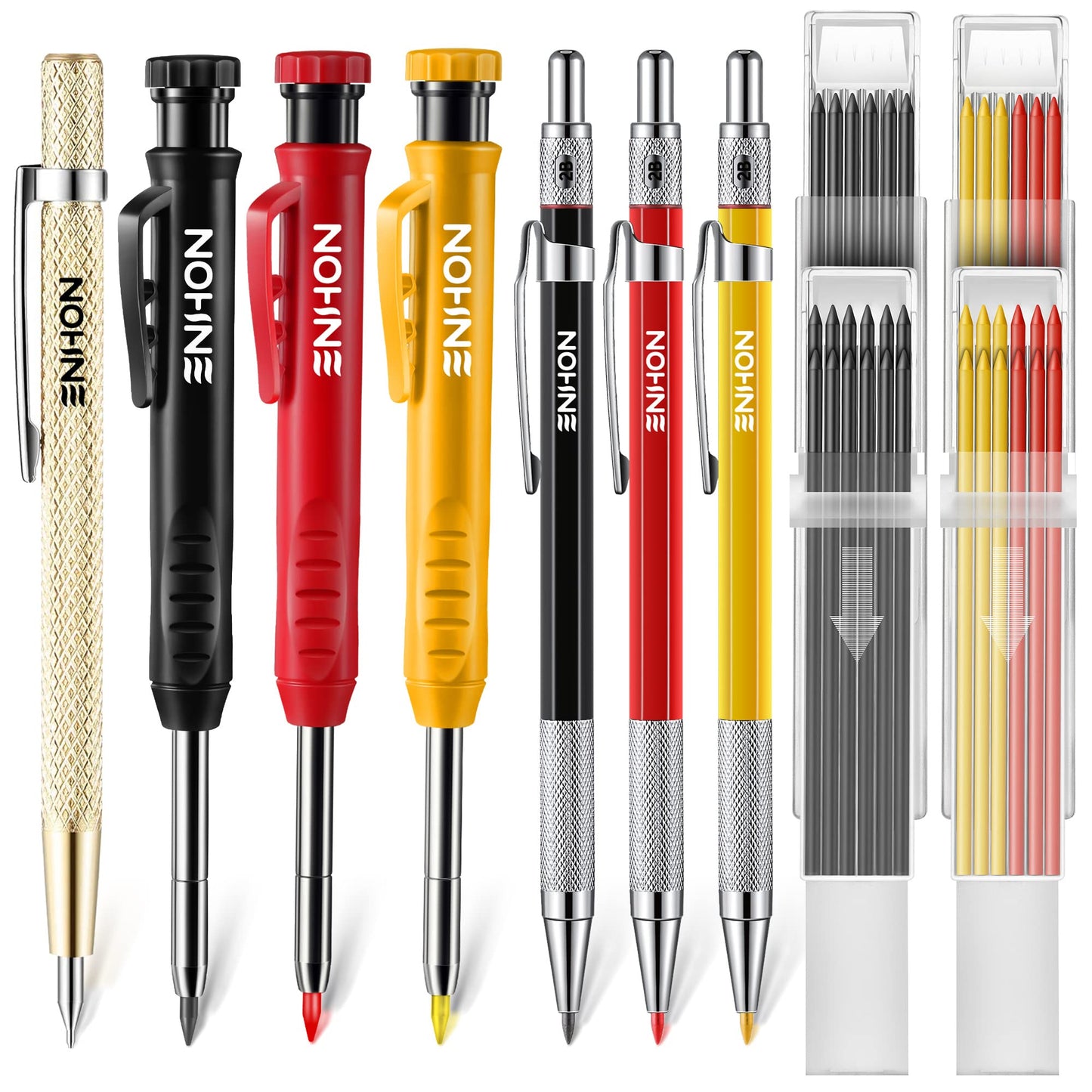 6 Pack Carpenter Pencil with Sharpener, Mechanical Carpenter Pencils with 36 Refills, Heavy Duty Construction Pencil Woodworking Tools for Architect Marking
